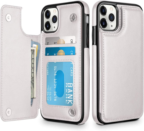 HianDier Wallet Case for iPhone 11 Pro MAX, Slim Protective Flip Folio with Credit Card Slot, White