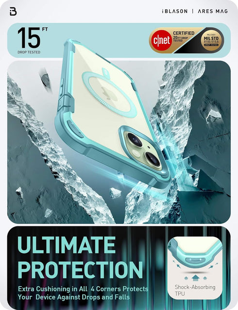 i-Blason Ares Case for iPhone 15/14/13 (6.1'') - Rugged Clear Bumper, Built-in Screen Protector, MagSafe Compatible