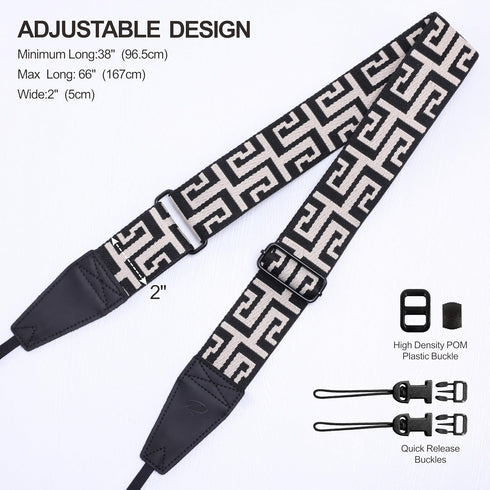 Padwa Lifestyle Adjustable Camera Strap, 2" Wide Cowhide Head, Vintage Neck & Crossbody Strap for All Cameras - White