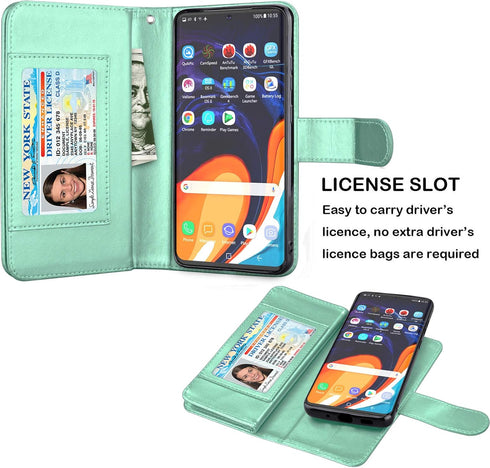 Njjex Galaxy S20 Ultra 5G Wallet Case, PU Leather Flip Cover with 9 Card Slots, Detachable Kickstand, Mint