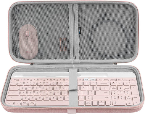 Geekria Hard Shell Protective Keyboard Carrying Case, Travel Bag for Logitech MK470, K585, K580, MK470 Slim Combo (Pink)