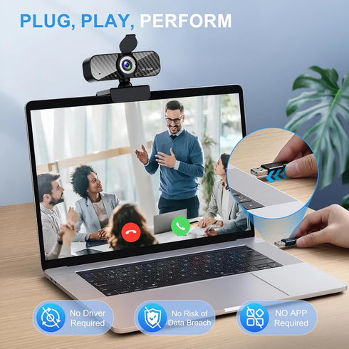 ILAOLIU 1080P Webcam Full HD with Built-in Microphone and Rotatable Tripod, Carbon Fiber Board and Privacy Cover, Auto