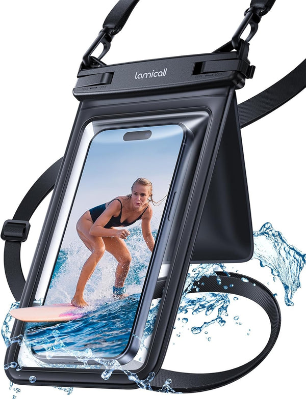 Lamcall Double Bag Waterproof Phone Pouch - IPX8 Case with Lanyard for iPhone 15/Pro/Pro Max/Plus/14/13, Galaxy 24/23/22