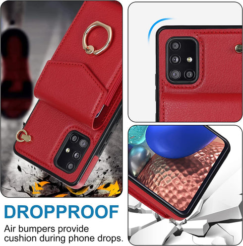 Asuwish Wallet Case for Samsung Galaxy A71 5G with Tempered Glass Screen Protector, RFID Blocking, Ring Stand, Credit