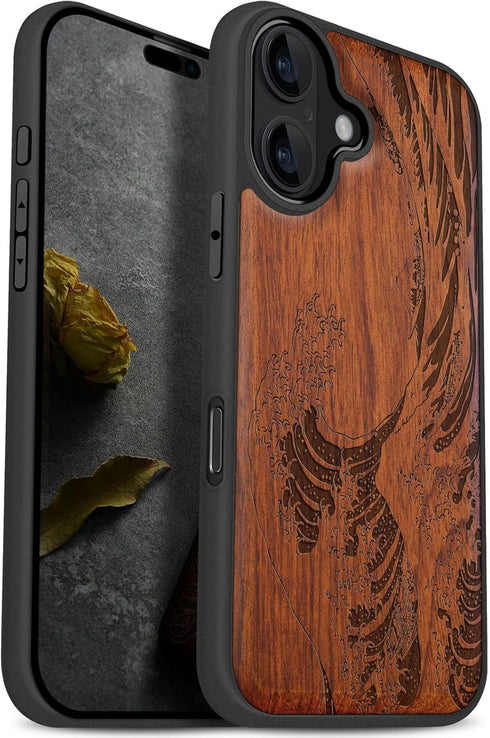 Carveit Magnetic Wooden Case for iPhone 17 Case, Wood Artisan Engraved & Black