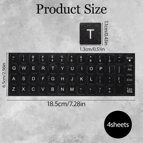 Larrel 4PCS Universal English Keyboard Stickers, Replacement English Keyboard Stickers with Black Background and White