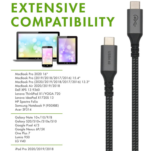 Vebner 6-Inch USB4 40Gbps 100W (20V, 5A) 3 (2-Pack) Extra Short Cable - Supports Charging - Compatible with Thunderbolt