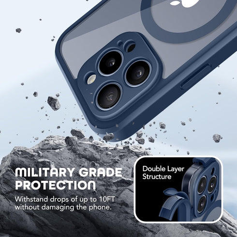 TIESZEN iPhone 15 Pro Max Case - Dark Blue, Dustproof, MagSafe Compatible, 9H Tempered Glass & Privacy Screen