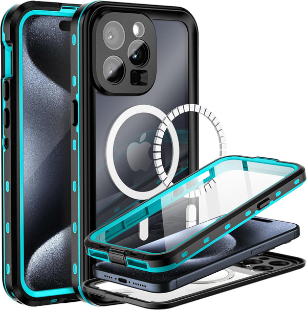 BEASTEK iPhone 15 Pro Waterproof Case, IP68 Shockproof Dustproof with Built-in Screen Protector and MagSafe Cover, Teal