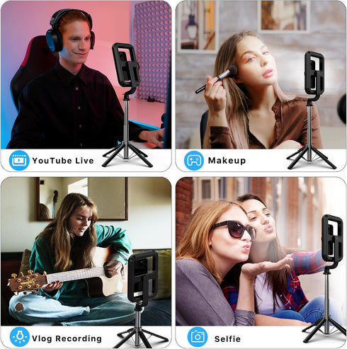 M MYBAT PRO 8" LED Selfie Light with Stand, Dimmable LED Light for Makeup/Live Stream, Tripod, Phone Holder & Wireless