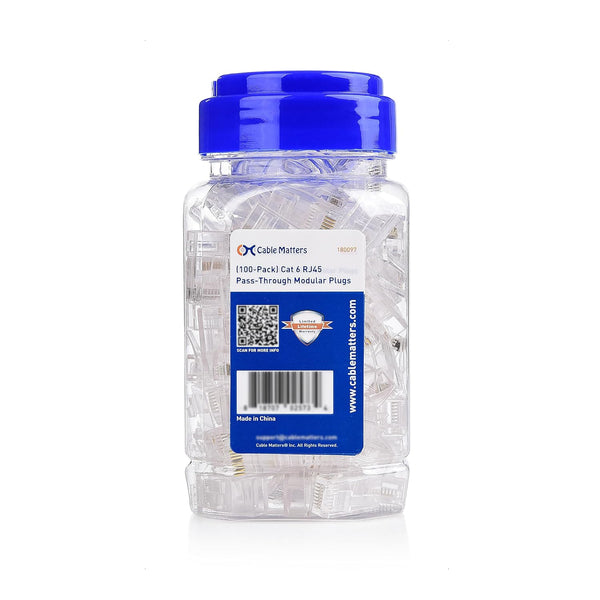 Cable Matters 100-Pack RJ45 Pass Through Connectors (Cat 6 Ends / Cat6 Connector / Ethernet Plugs) for UTP Ethernet