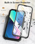 Protective Case for iPhone 13/14: Heavy Duty Military Grade Black Cover with Built-in Kickstand, Shock Proof Dual-Layer