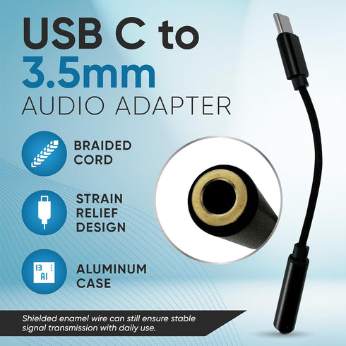 USB C to 3.5mm Audio Adapter, Type C to Headphone Aux Jack Dongle, 24bit/96kHz HiFi DAC Cable for Smartphones, Tablets,