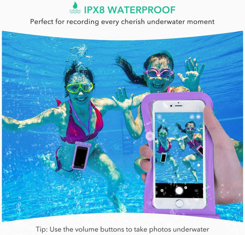 Universal Waterproof Case - 2-Pack IPX8 Phone Lanyard Pouch Dry Bag for iPhone 15 14 13 12 11 Pro Max Plus