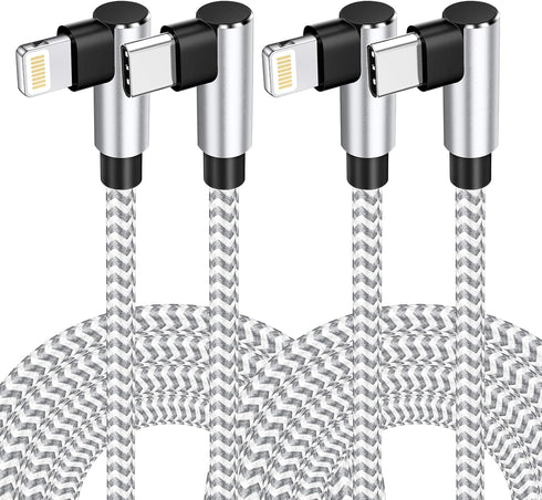 USB C to Lightning Cable MFi Certified, 2 Pack 3FT Fast Charging Cord, 90 Degree Nylon Braided for iPhone & More