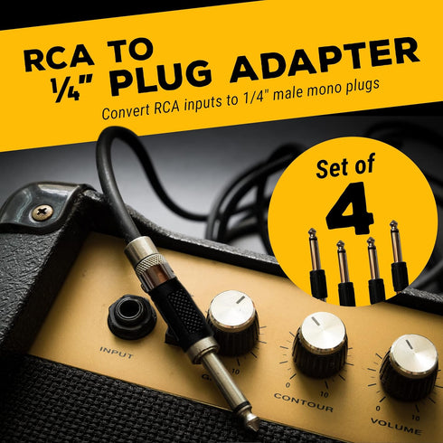 GLS Audio Store RCA to 1/4 TS Adapter - 4 Pack, RCA Female to 1/4 Inch Male Mono TS Plug