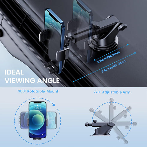 TICILFO Car Phone Mount, Military-Grade Suction & Stable Clip for Windshield Dashboard, Universal Fit