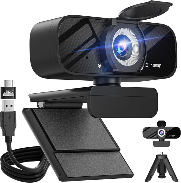 Gohero Full HD 1080P Webcam, Black, with Privacy Cover, Noise Cancellation, Auto Focus,
