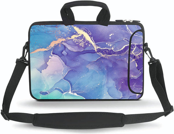 Laptop Shoulder Bag - 14-15.6 inch Messenger Case, Neoprene Soft Carrying Sleeve with Accessories Pocket (Purple Marble)