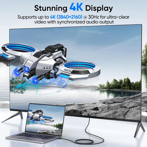 6ft, 4K 1/2 4K@30Hz 1080P Mini DisplayPort to HDMI Cable Thunderbolt (Mini DP) to HDMI Braided Cord for MacBook Air/Pro