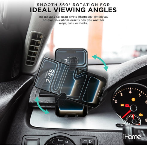 iHome 360 Universal Gravity Air Vent Phone Mount, Rotation, Adjustable Support, Stable Clip