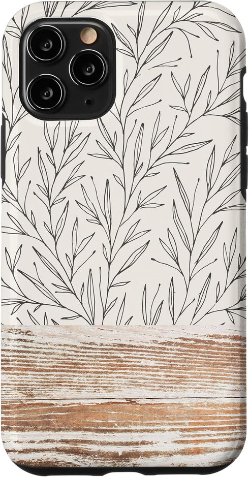 iPhone 11 Pro Boho Rustic Botanical Leaf Pattern Vintage Case in Beige
