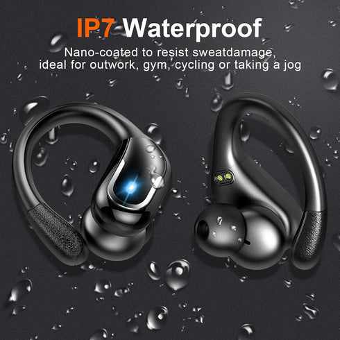 Ltinist Wireless Earbud, Bluetooth 5.3 Headphones with Earhooks, 75H Battery, IP7 Waterproof, Built-in Microphone for