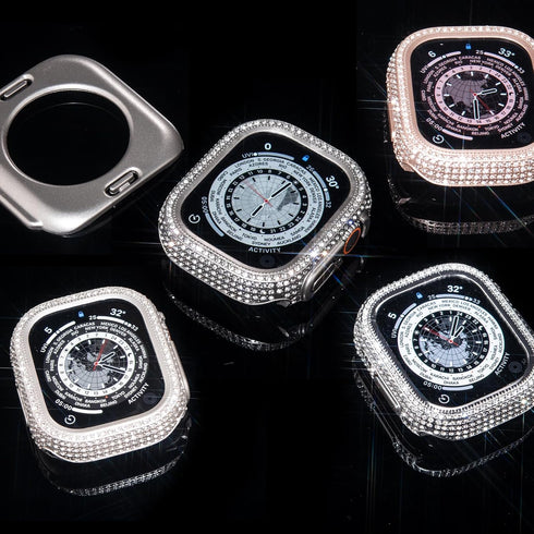 Tensea 2 in 1 Waterproof Case for Apple Watch Ultra2/Ultra 49mm, Hard PC Diamond Bumper with Tempered Glass Film, Bling