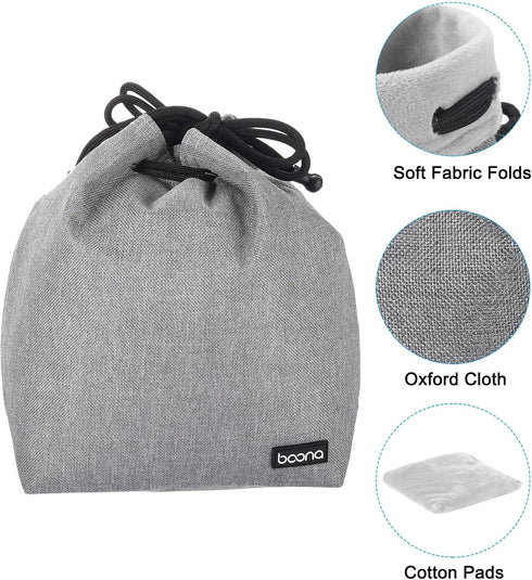 PATIKIL Soft Drawstring Lens Case, Lens Pouch Bag with Cotton Pad, 5.91" x 3.94" Thick Fleece Cloth