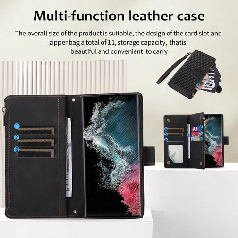 Asuwish Wallet Case for Samsung Galaxy S23 Ultra 5G - Black, 6.8", with Tempered Glass, Wrist Strap & Card Holder.