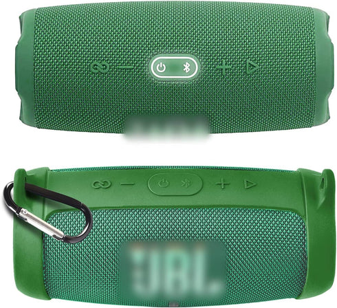 Silicone Case Cover for JBL Charge 5 Waterproof Portable Bluetooth Speaker, Travel Carrying Protective Gel Soft Skin, Waterproof Rubber Pouch with Shoulder Strap and Carabiner - Green