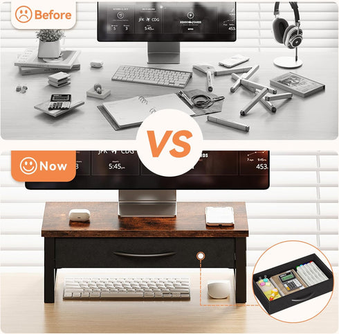 HEWORLIF 2-Tier Computer Monitor Stand Riser with Drawer, Desk Accessories & Workspace Organizers, Laptop Stand