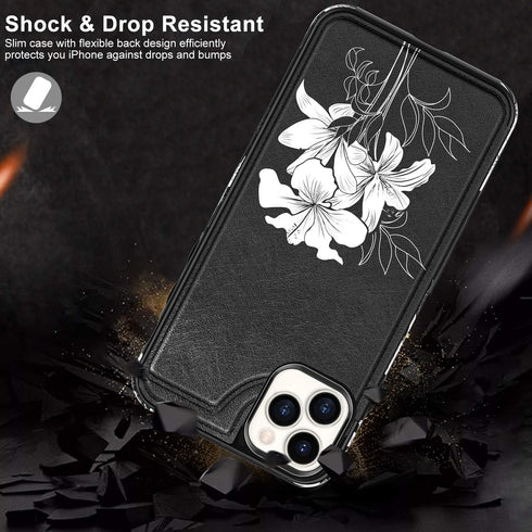 LETO iPhone 11 Pro Max Case, Leather Wallet Flip Folio Cover with Flower Designs for Girls Women, Card Slots