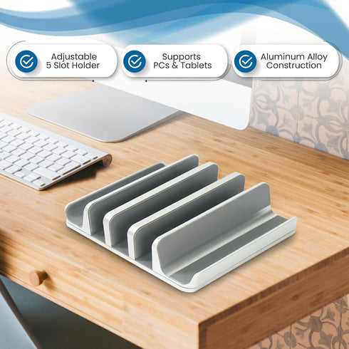 Multiple Laptop Holder Vertical Stand, Adjustable Vertical Stand Holds 5 Devices, Fits All Laptops and Tablets