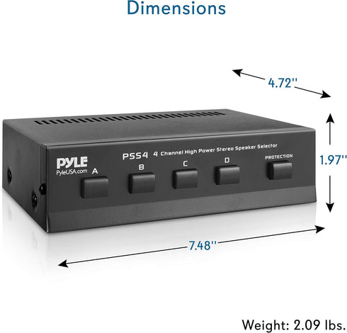 Pyle 4-Zone Channel Speaker Switch Selector - Premium Switch Box Hub for Multi-Channel High Powered Stereo Amp, 4 Pairs