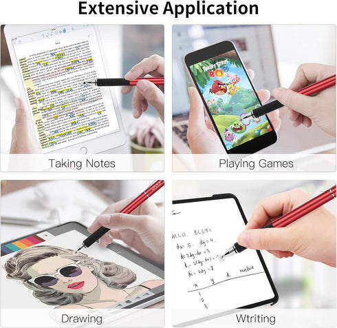 Mixoo Stylus Pens for Touch Screens, 2 in 1 High Sensitivity Disc & Fiber Tip for iPad, iPhone, Tablets, Red