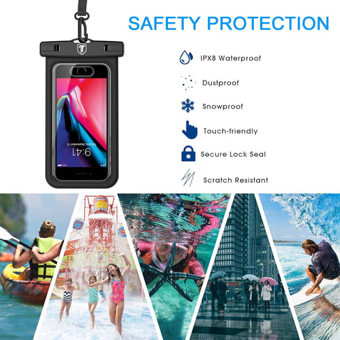Floating Waterproof Phone Pouch with Lanyard and Armband for Motorola Moto G Power, G Stylus, G Play, Black