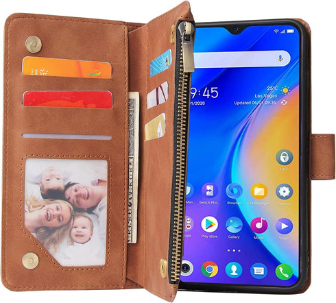 Asuwish Wallet Case for TCL 20 SE 6.82 with Tempered Glass Screen Protector, Flip Cover, Card Holder, Stand, Brown