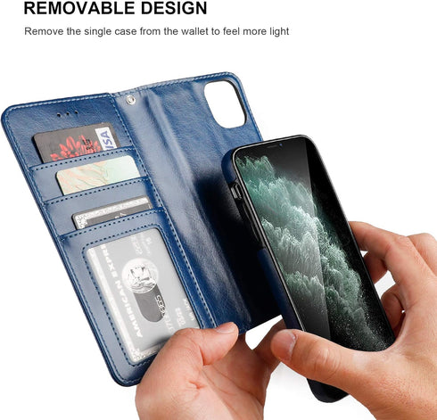 Bocasal Wallet Case for iPhone 11 with Card Holder, PU Leather Magnetic Detachable Kickstand, Shockproof Wrist Strap,