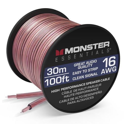 Monster Essentials High Performance Speaker Wire, 16 Gauge Copper Clad Aluminum (CCA), 100 FT Spool