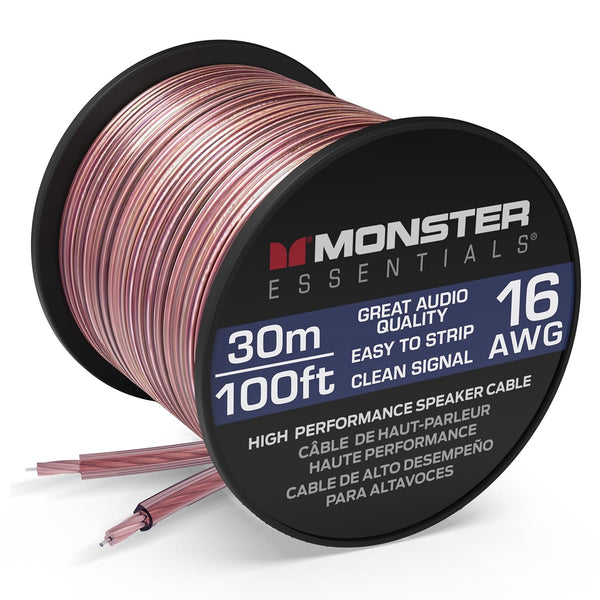 Monster Essentials High Performance Speaker Wire, 16 Gauge Copper Clad Aluminum (CCA), 100 FT Spool