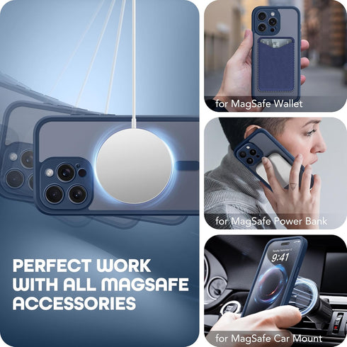 TIESZEN iPhone 15 Pro Max Case - Dark Blue, Dustproof, MagSafe Compatible, 9H Tempered Glass & Privacy Screen
