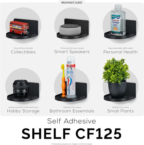 BRAINWAVZ Screwless Round Floating Shelf Mount for Cameras, Speakers, Plants, Easy to Install, 4.6 x 4.2 (Black)
