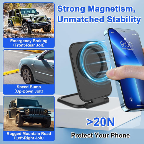 XSMNER 3.5mm 270 17/16/15 Magnetic Phone Holder for Car, Ultra Thin Foldable Car Phone Holder Mount, Anti-Shake Phone