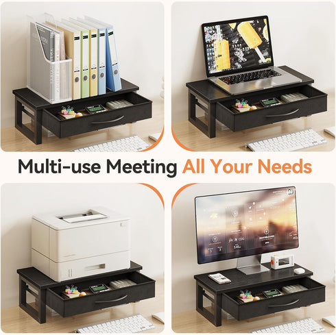 HEWORLIF 2-Tier Computer Monitor Stand Riser, Desk Organizers and Accessories with Drawer, Laptop Stand for Desk