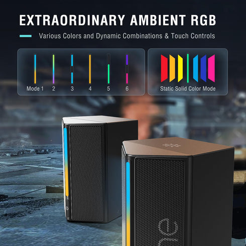 FIFINE Computer Speakers, Desktop PC Speakers with Volume Control, RGB Wired Gaming Speakers for Laptop & Tablet