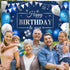 Sumind Happy Birthday Decorations Backdrop Banner, Navy Blue and Silver Party Decoration Sign for Men Women, 72.8 x