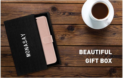 MONASAY Wallet Case for Galaxy S9 - 5.8-inch Flip Folio Leather Cover with Screen Protector and RFID Blocking, Rosegold