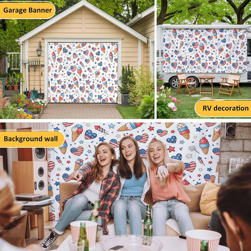 GNAKT AREWG 13x6ft Seamless Garage Door Banner Cover USA Patriotic Ice Cream Garage Door Decoratons Banner for Indoor