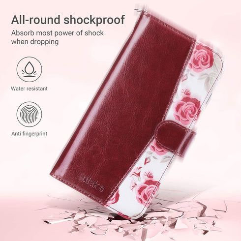 ULAK Wallet Case - Burgundy - Compatible with iPhone 7 Plus/8 Plus, Premium PU Leather Flip Cover with Card Holder